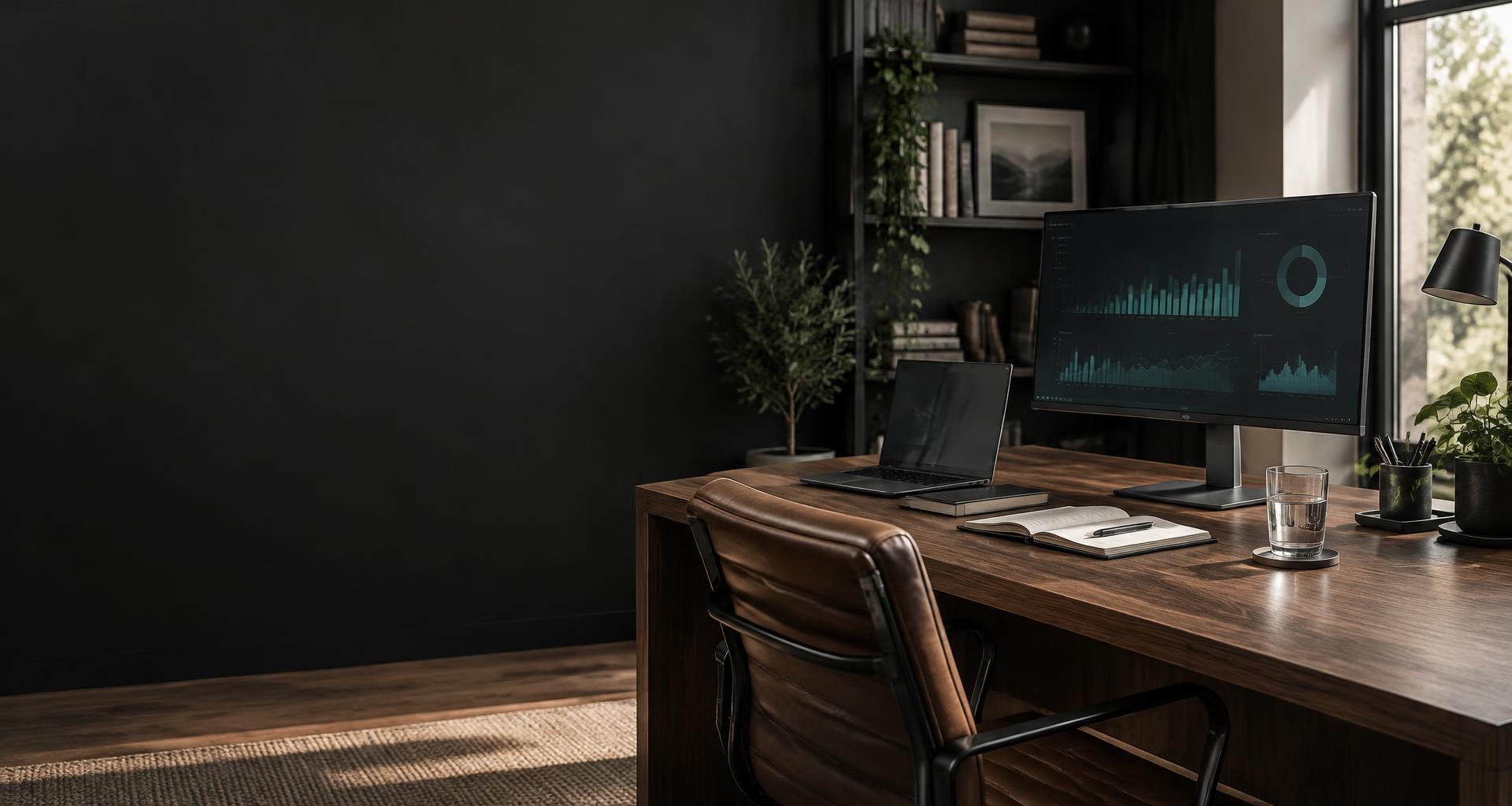 An illustrative analytics workspace with business charts on a monitor